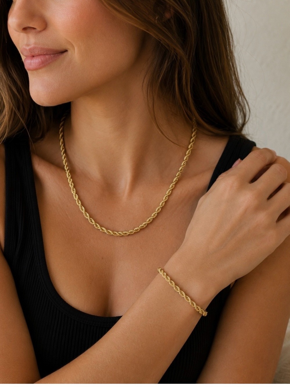 Vintage 1980's Monet Gold Tone Twisted Spiral Rope Chain Necklace Bracelet set